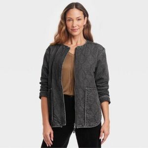 Knox Rose Quilted Denim Barn Jacket. Faded Black. Size Large